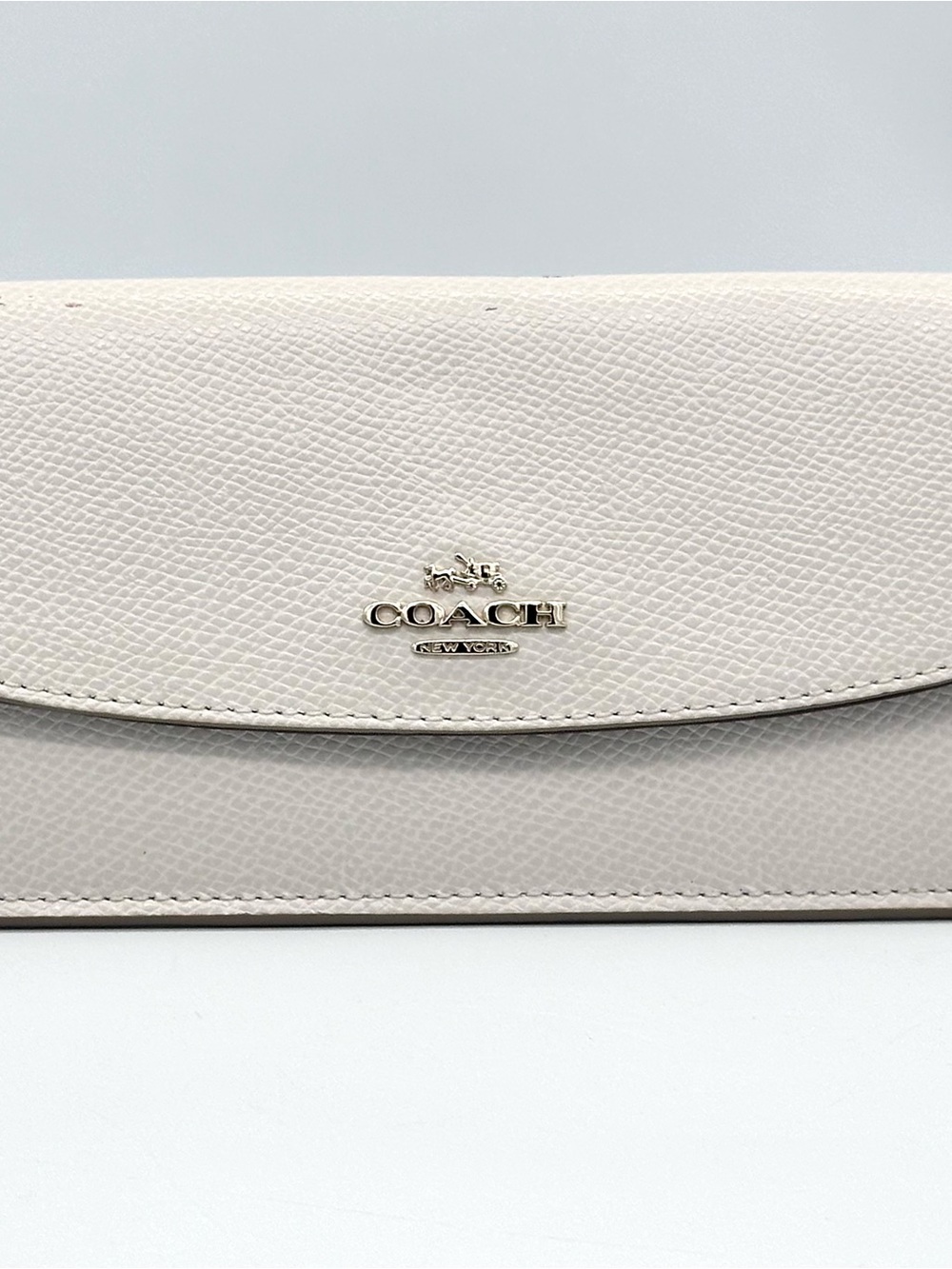 COACH F52689 Crossgrain Leather Slim Envelope Wallet Chalk Clutch Snap